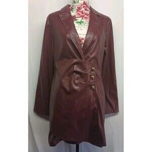 Women's Large Faux Leather Burgundy Wrap Mini Dress Office Siren Work Sexy